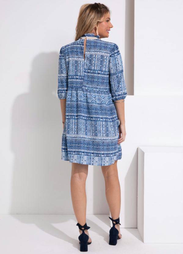 Queima Estoque - Vestido Étnico Azul com Aviamento 2