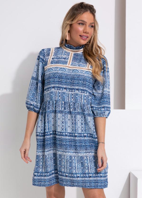 Queima Estoque - Vestido Étnico Azul com Aviamento 3
