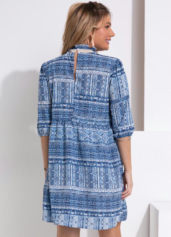 Queima Estoque - Vestido Étnico Azul com Aviamento 4
