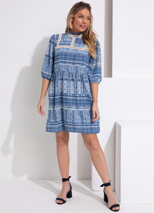 Queima Estoque - Vestido Étnico Azul com Aviamento 5