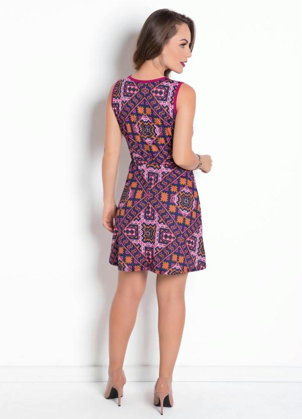 Queima Estoque Vestido Evasê com Decote Transpassado Étnico