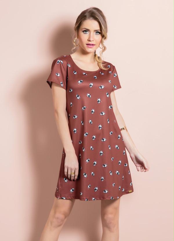Quintess - Vestido Evasê Estampa de Pugs