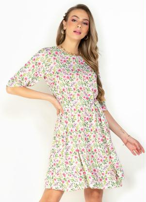 Moda Pop - Vestido Floral Branco com Faixa para Amarrar - MODA POP