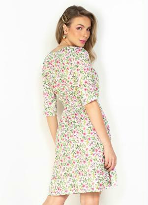 Moda Pop - Vestido Floral Branco com Faixa para Amarrar - MODA POP