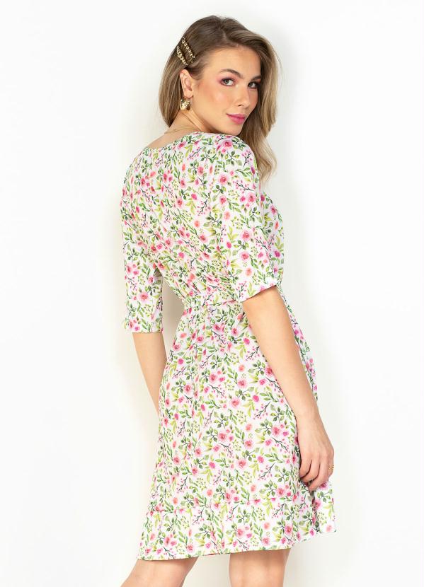 Moda Pop - Vestido Floral Branco com Faixa para Amarrar 2