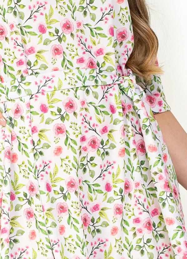 Moda Pop - Vestido Floral Branco com Faixa para Amarrar 3