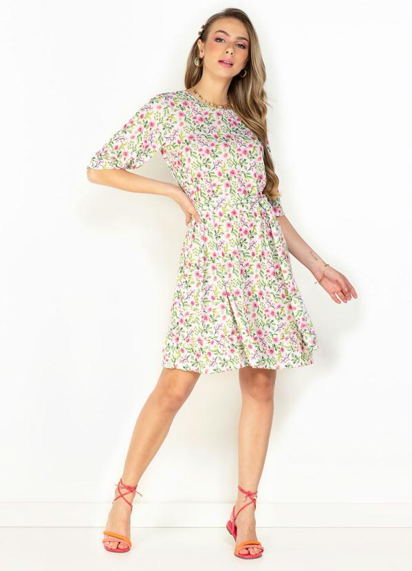 Moda Pop - Vestido Floral Branco com Faixa para Amarrar 4