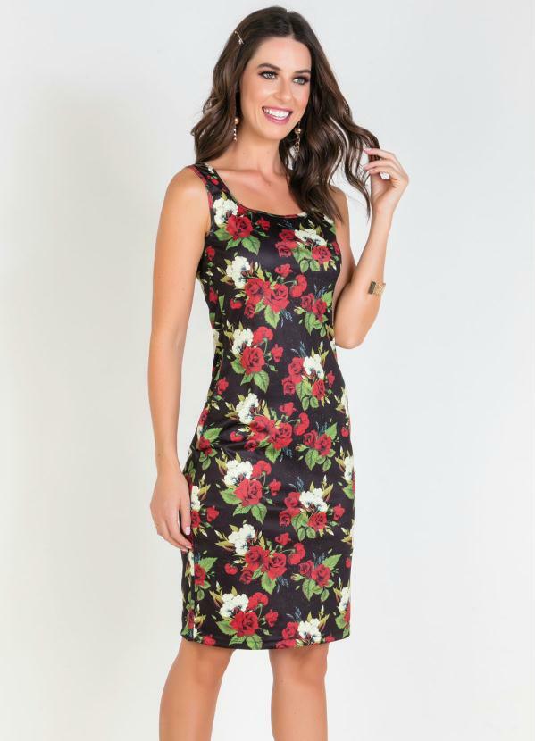 Vestido Floral Com Decote Quadrado Queima De Estoque