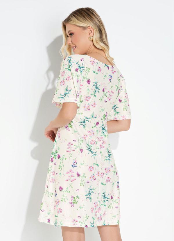 Moda Pop - Vestido Floral com Manga Curta Ampla e Recortes 2