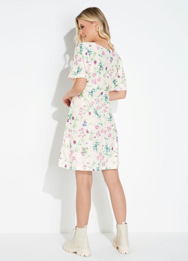 Moda Pop - Vestido Floral com Manga Curta Ampla e Recortes 5
