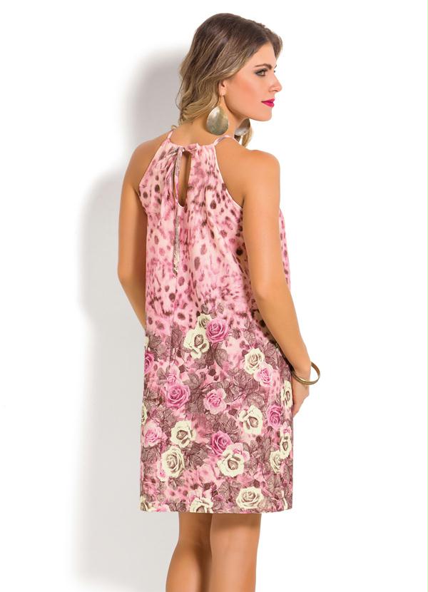 Outlet - Vestido Floral e Rosa com Amarração nas Costas 2