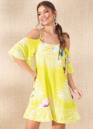 Quintess - Vestido Floral Neon em Viscose Plana Digital - QUINTESS