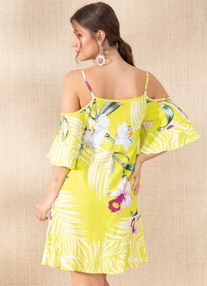 Quintess - Vestido Floral Neon em Viscose Plana Digital - QUINTESS