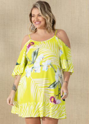 Quintess - Vestido Floral Neon em Viscose Plana Digital - QUINTESS