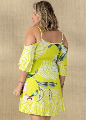 Quintess - Vestido Floral Neon em Viscose Plana Digital - QUINTESS