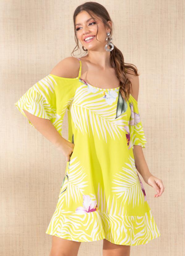 Quintess - Vestido Floral Neon em Viscose Plana Digital
