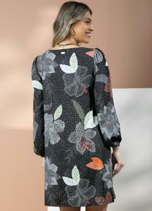 Quintess - Vestido Floral Preto com Bolsos - QUINTESS