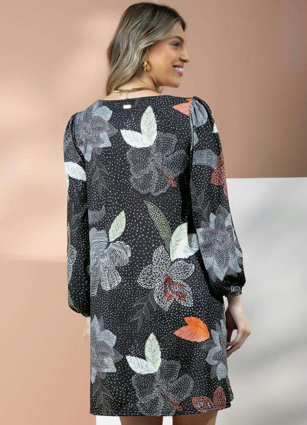 Quintess - Vestido Floral Preto com Bolsos 2