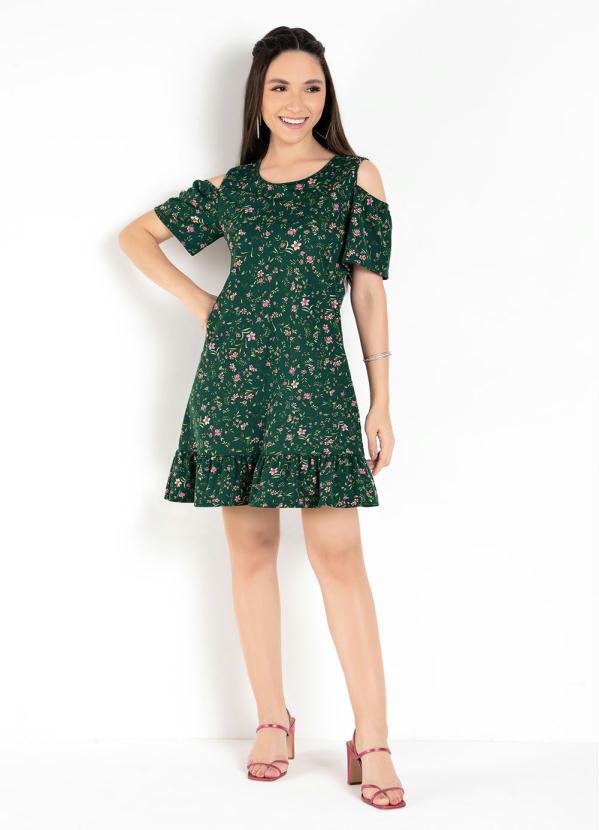 Moda Pop - Vestido Floral Verde com Ombros Vazados 3