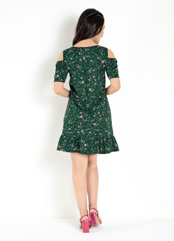 Moda Pop - Vestido Floral Verde com Ombros Vazados 4
