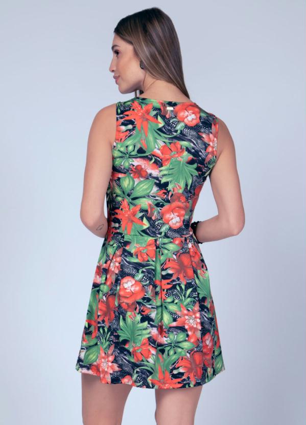Quintess - Vestido Floral Vermelho com Pregas na Cintura 2