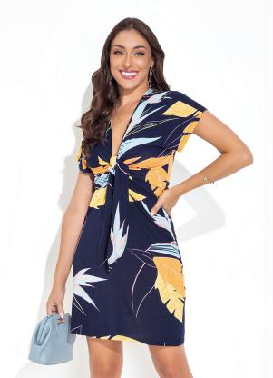 Rovitex - Vestido Folhagem Marinho em Malha de Viscose - ROVITEX