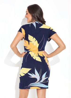 Rovitex - Vestido Folhagem Marinho em Malha de Viscose - ROVITEX