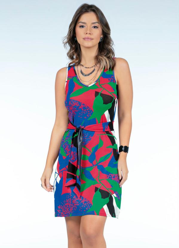 Quintess - Vestido Folhagens com Faixa e Fenda