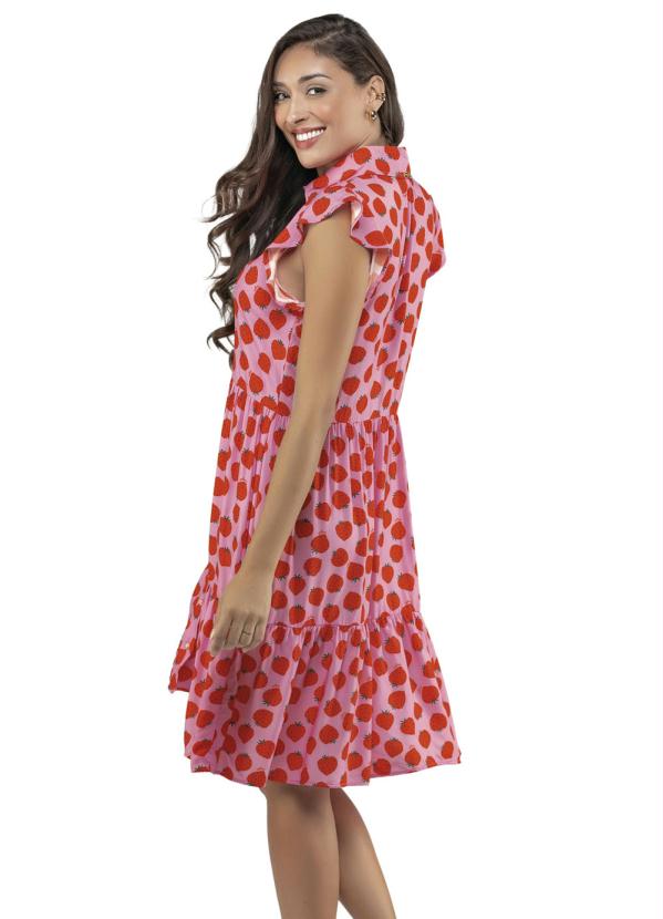 Angel - Vestido Franzido Viscose Morangos Rosa 2