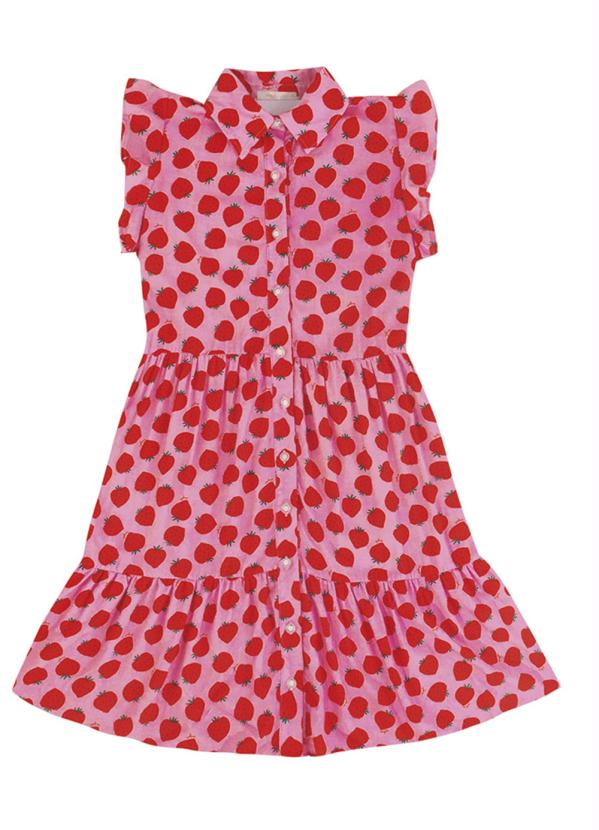Angel - Vestido Franzido Viscose Morangos Rosa 5