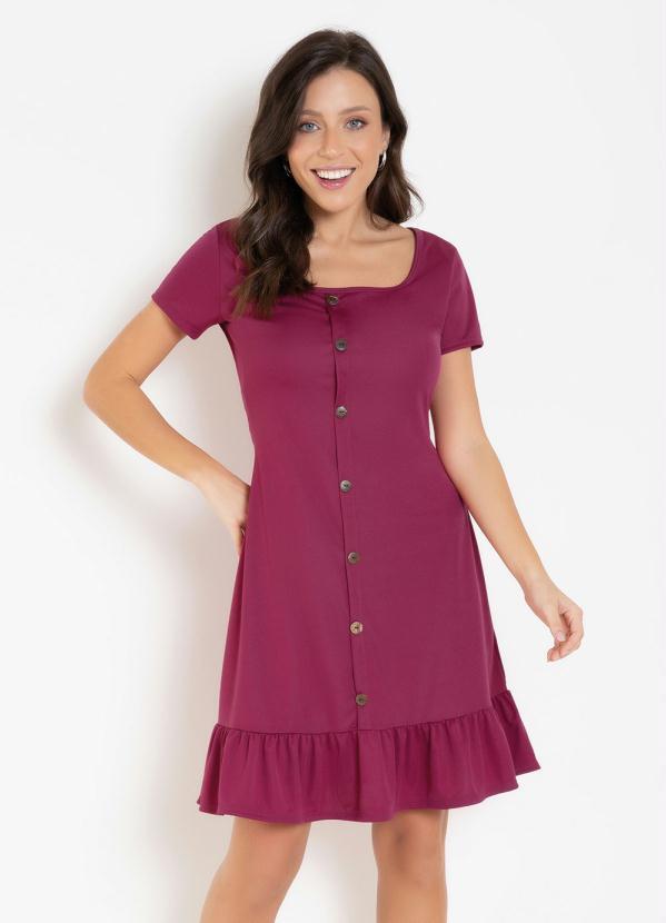Outlet - Vestido Fúscia com Botões Decorativos