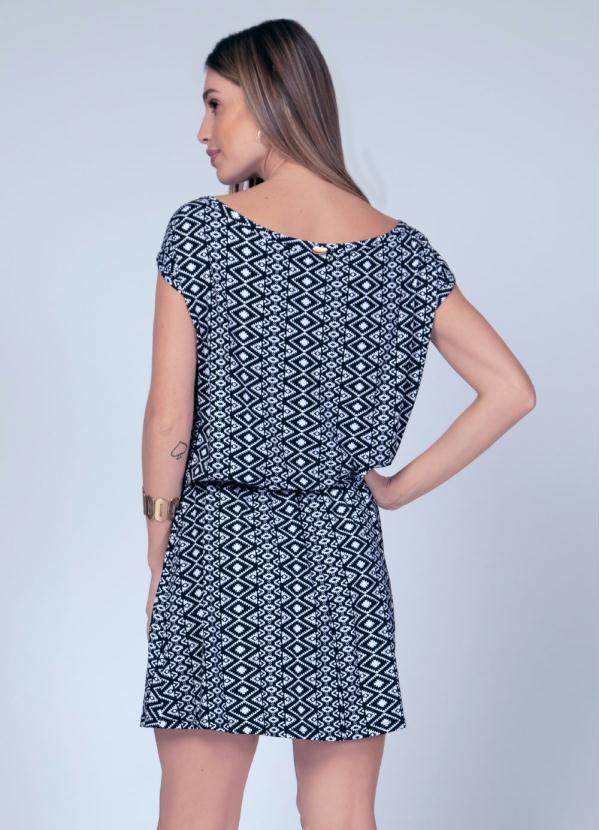 Quintess - Vestido Geométrico Preto com Franja 2