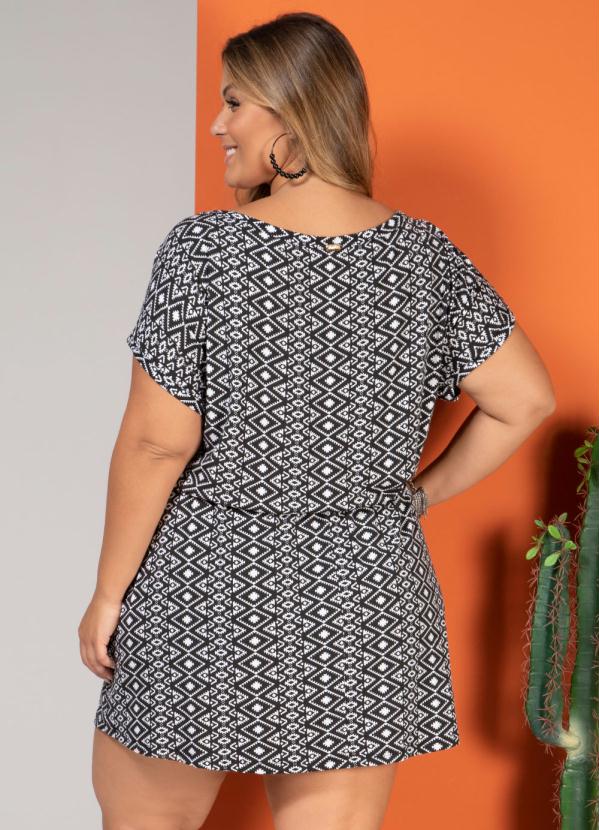 Quintess - Vestido Geométrico Preto com Franja 6