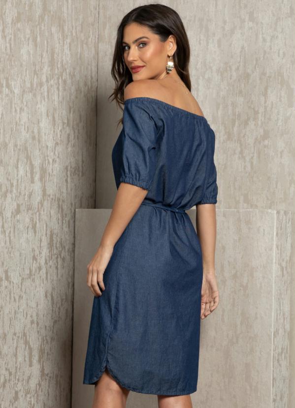 Quintess - Vestido Jeans Escuro Tomara que Caia com Botões 2