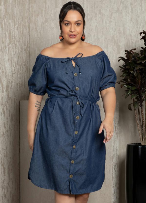 Quintess - Vestido Jeans Escuro Tomara que Caia com Botões 6