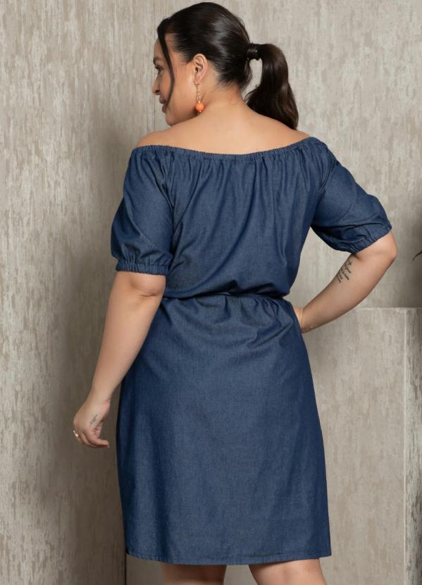 Quintess - Vestido Jeans Escuro Tomara que Caia com Botões 7