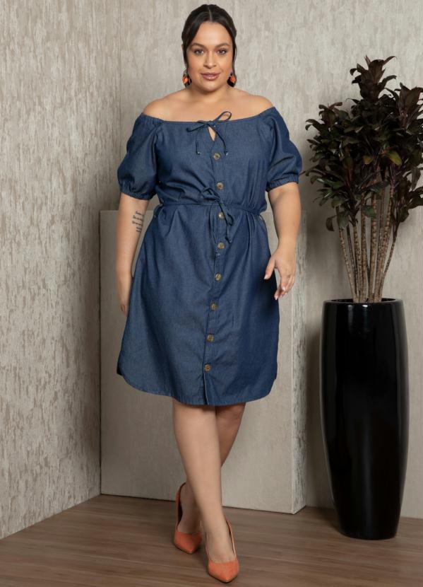 Quintess - Vestido Jeans Escuro Tomara que Caia com Botões 8