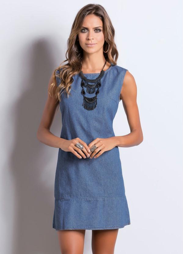 Quintess - Vestido Jeans Quintess com Babado na Barra