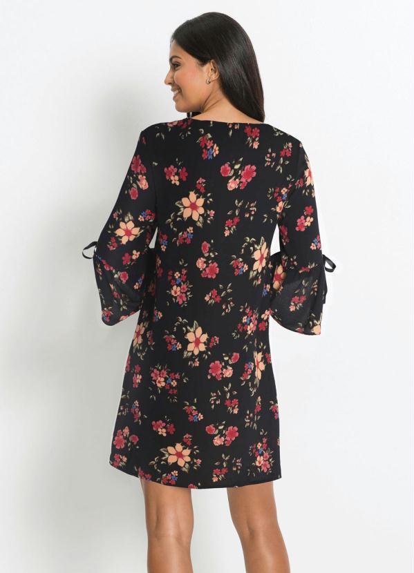 bonprix - Vestido Laços nas Mangas Estampado Floral Preto 2