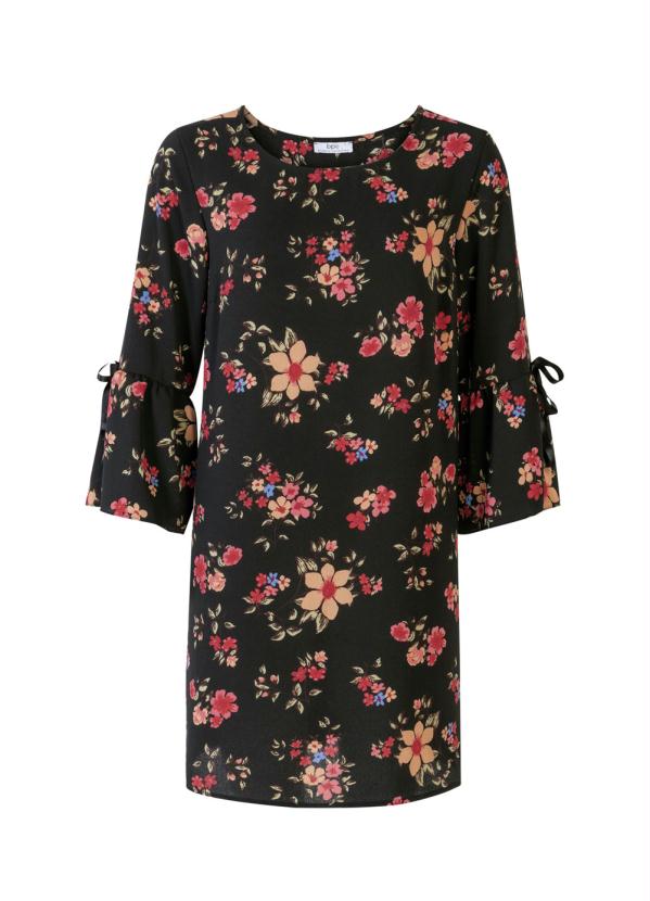 bonprix - Vestido Laços nas Mangas Estampado Floral Preto 5