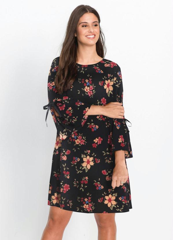 bonprix - Vestido Laços nas Mangas Estampado Floral Preto 6