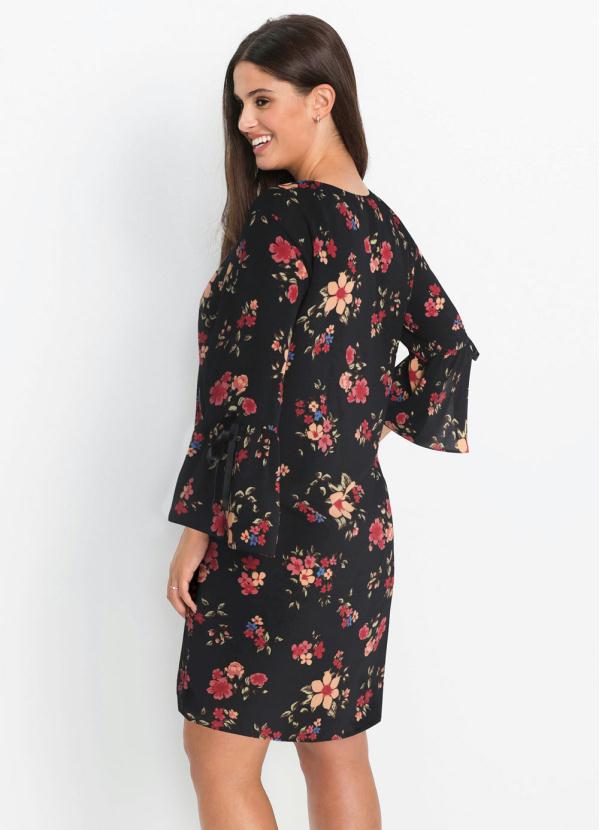 bonprix - Vestido Laços nas Mangas Estampado Floral Preto 7