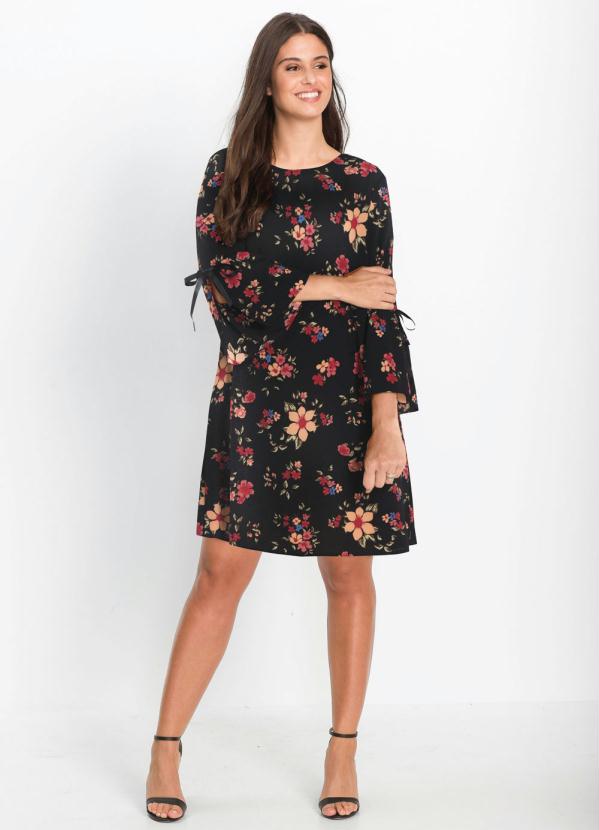 bonprix - Vestido Laços nas Mangas Estampado Floral Preto 8