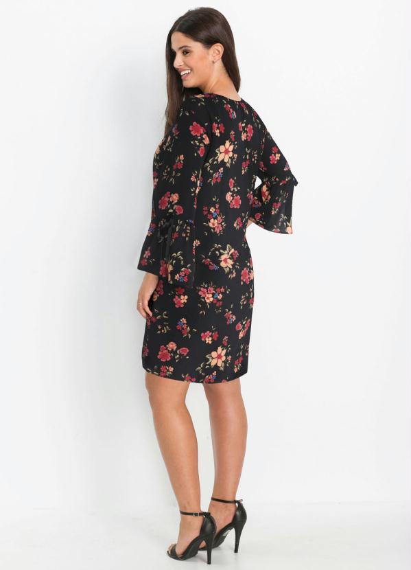bonprix - Vestido Laços nas Mangas Estampado Floral Preto 9