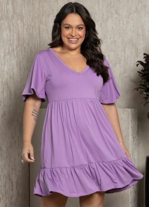 Quintess - Vestido Lilás com Franzidos - QUINTESS