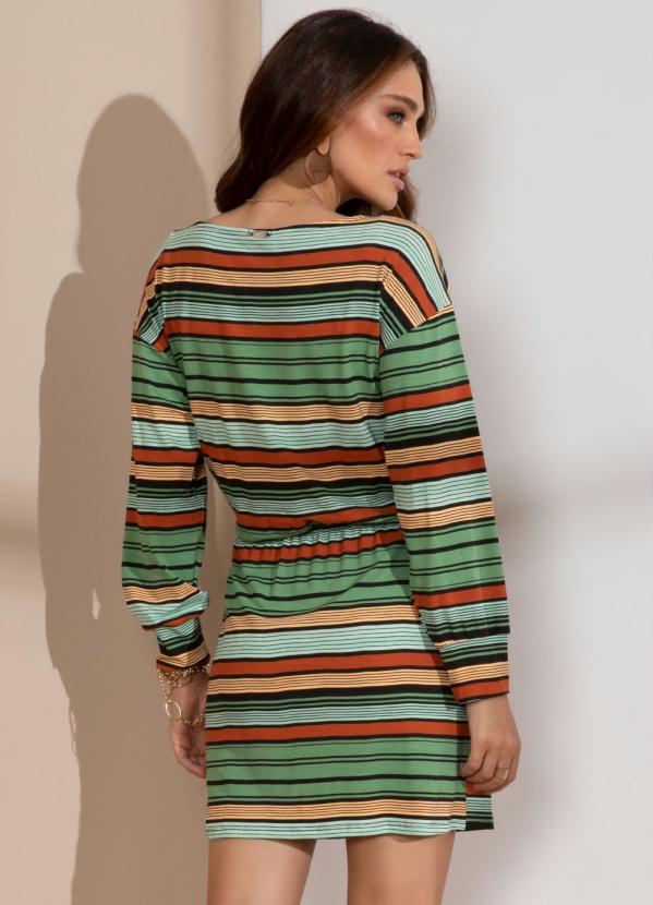 Quintess - Vestido Listrado Verde com Blusê 2
