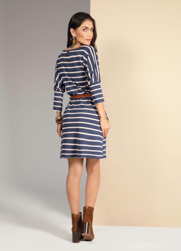 Quintess - Vestido Listras Marinho e Off White com Bolsos 4