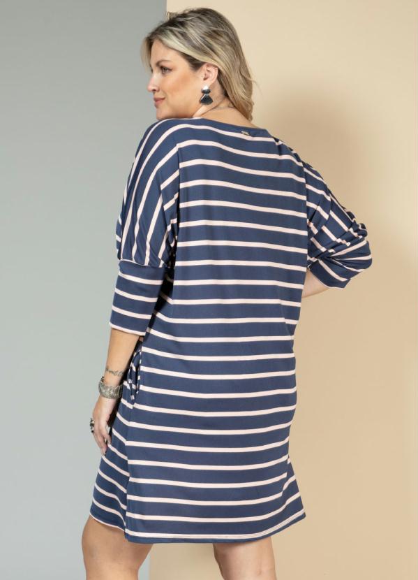 Quintess - Vestido Listras Marinho e Off White com Bolsos 6