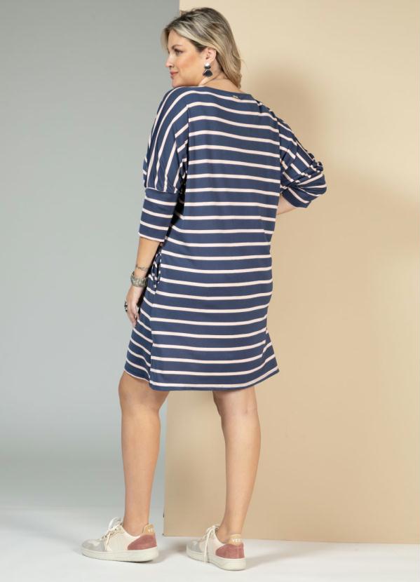 Quintess - Vestido Listras Marinho e Off White com Bolsos 8