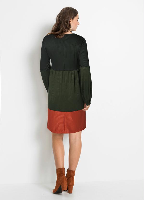 Outlet - Vestido Manga Bufante Preto/Verde 2